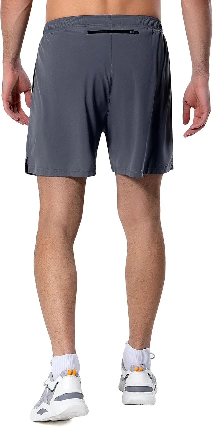 Men's 5 Inch Running Shorts Lightweight Athletic Workout Gym Shorts Liner with Zipper Pockets