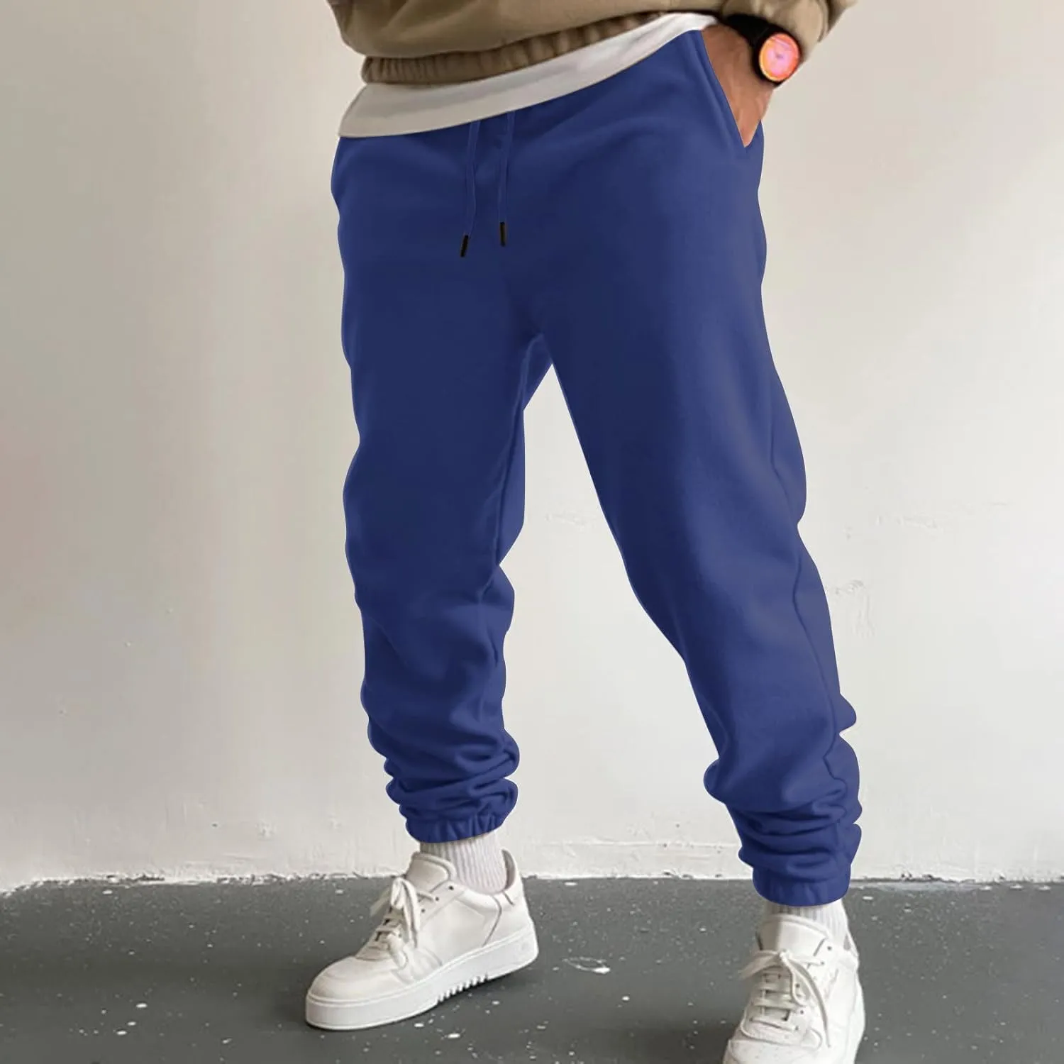Mens Autumn and Winter High Street Fashion Loose Pants Fleece Lined Sweatpants Active Outdoor Sports Jogger Pants