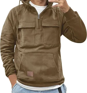 Men's Camo Hoodie Long Sleeve Quarter Zip Pullover Tactical Jacket Sweatshirt with Pocket