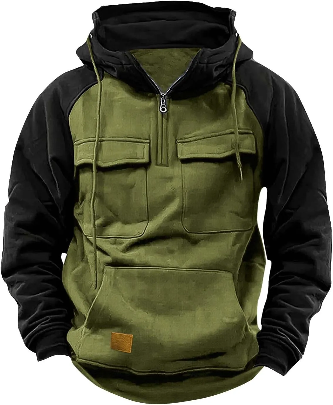 Men's Camo Hoodie Long Sleeve Quarter Zip Pullover Tactical Jacket Sweatshirt with Pocket