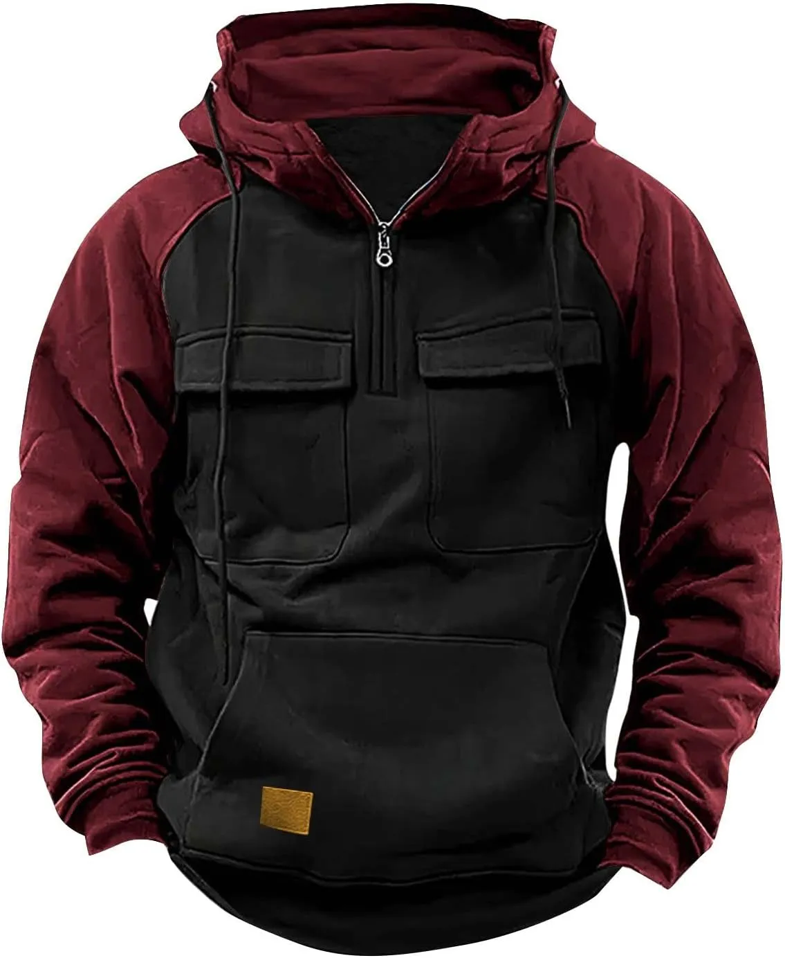 Men's Camo Hoodie Long Sleeve Quarter Zip Pullover Tactical Jacket Sweatshirt with Pocket