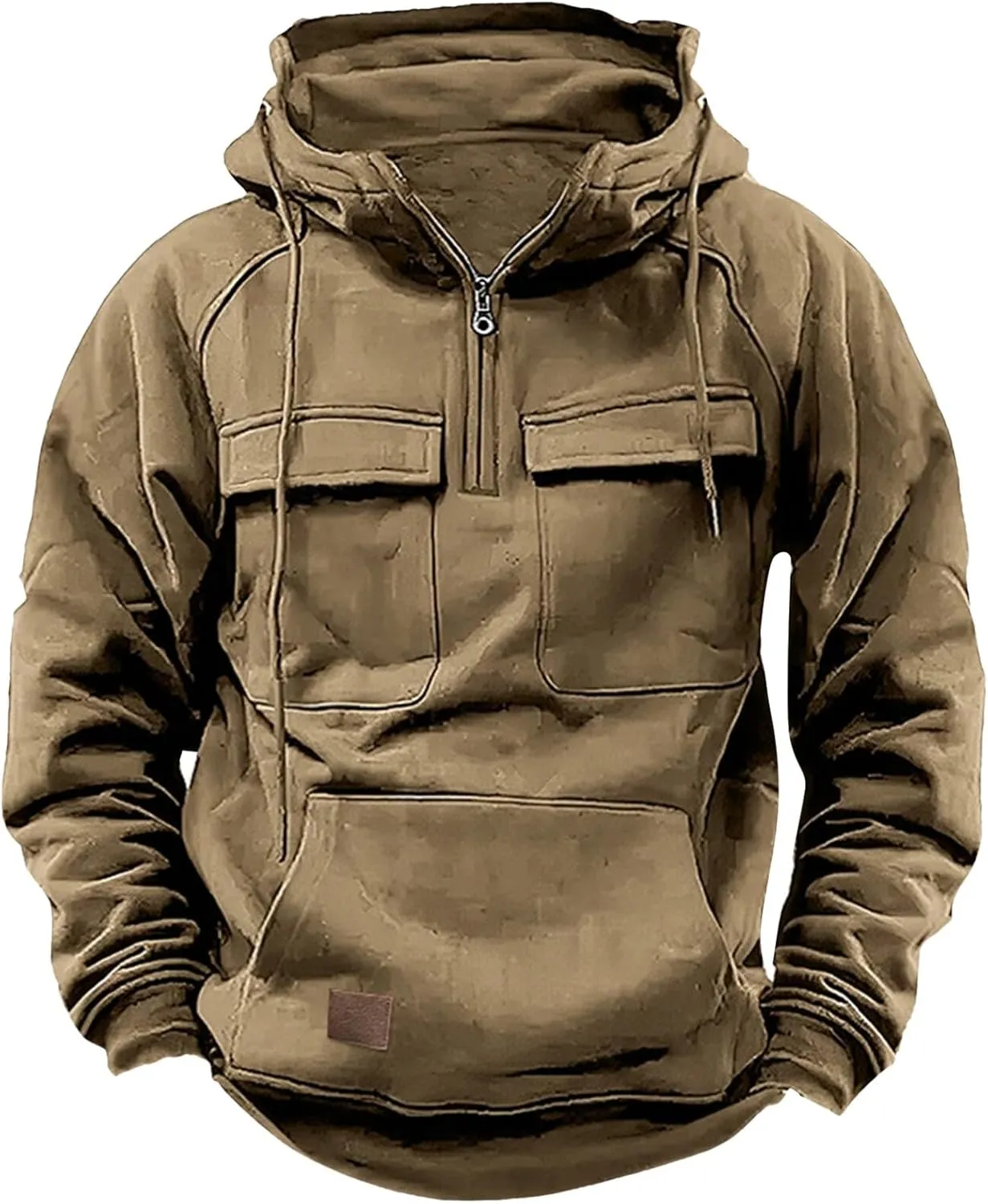 Men's Camo Hoodie Long Sleeve Quarter Zip Pullover Tactical Jacket Sweatshirt with Pocket