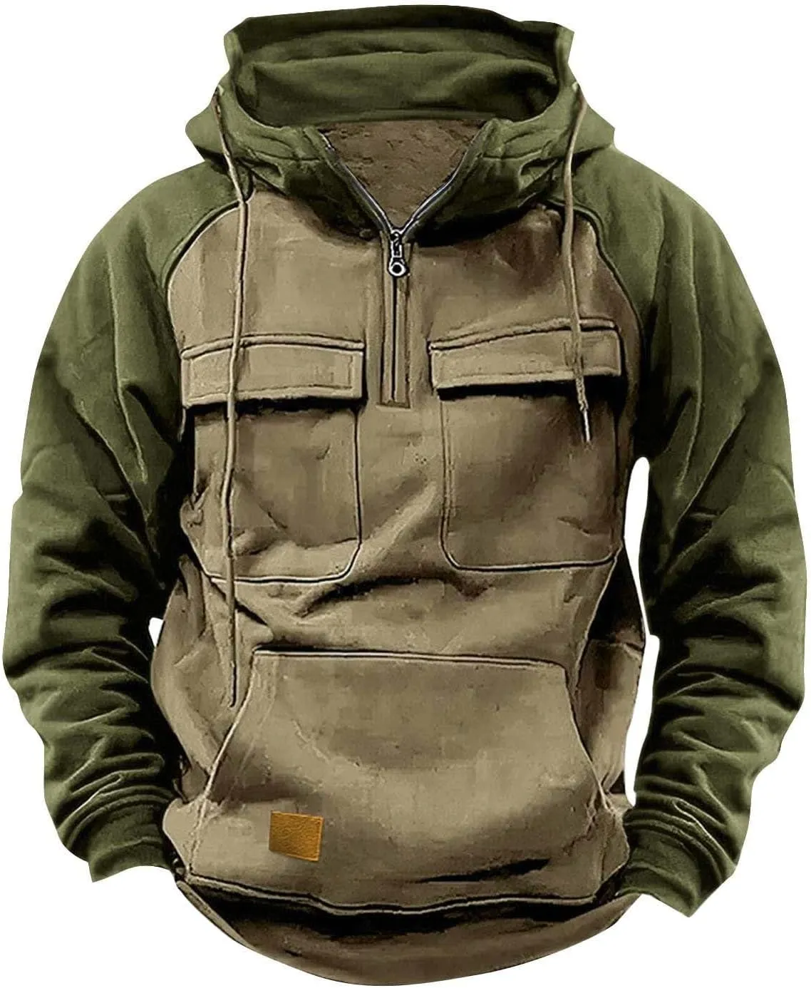 Men's Camo Hoodie Long Sleeve Quarter Zip Pullover Tactical Jacket Sweatshirt with Pocket