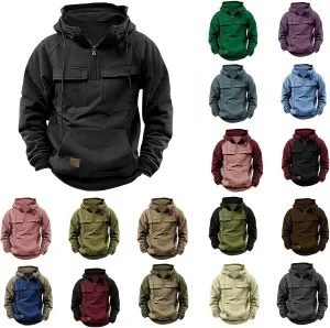 Men's Camo Hoodie Long Sleeve Quarter Zip Pullover Tactical Jacket Sweatshirt with Pocket