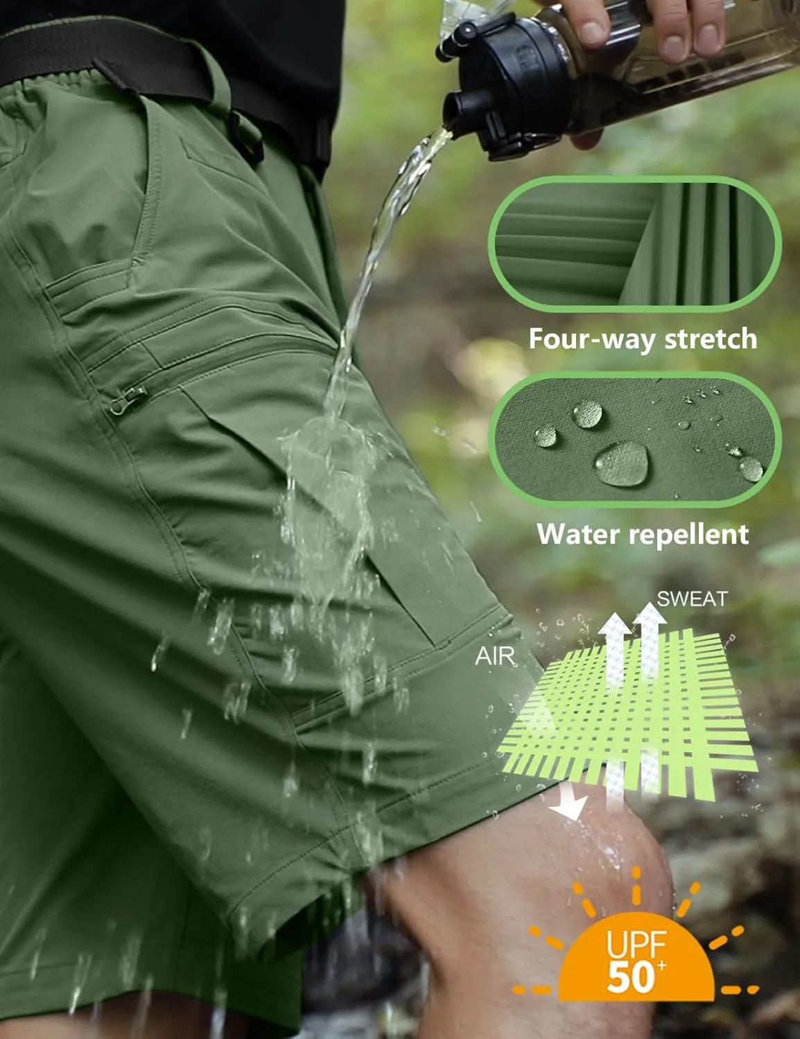 Mens Cargo Hiking Shorts Water Resistant Quick Dry Lightweight Breathable Tactical Shorts with Nylon Belt