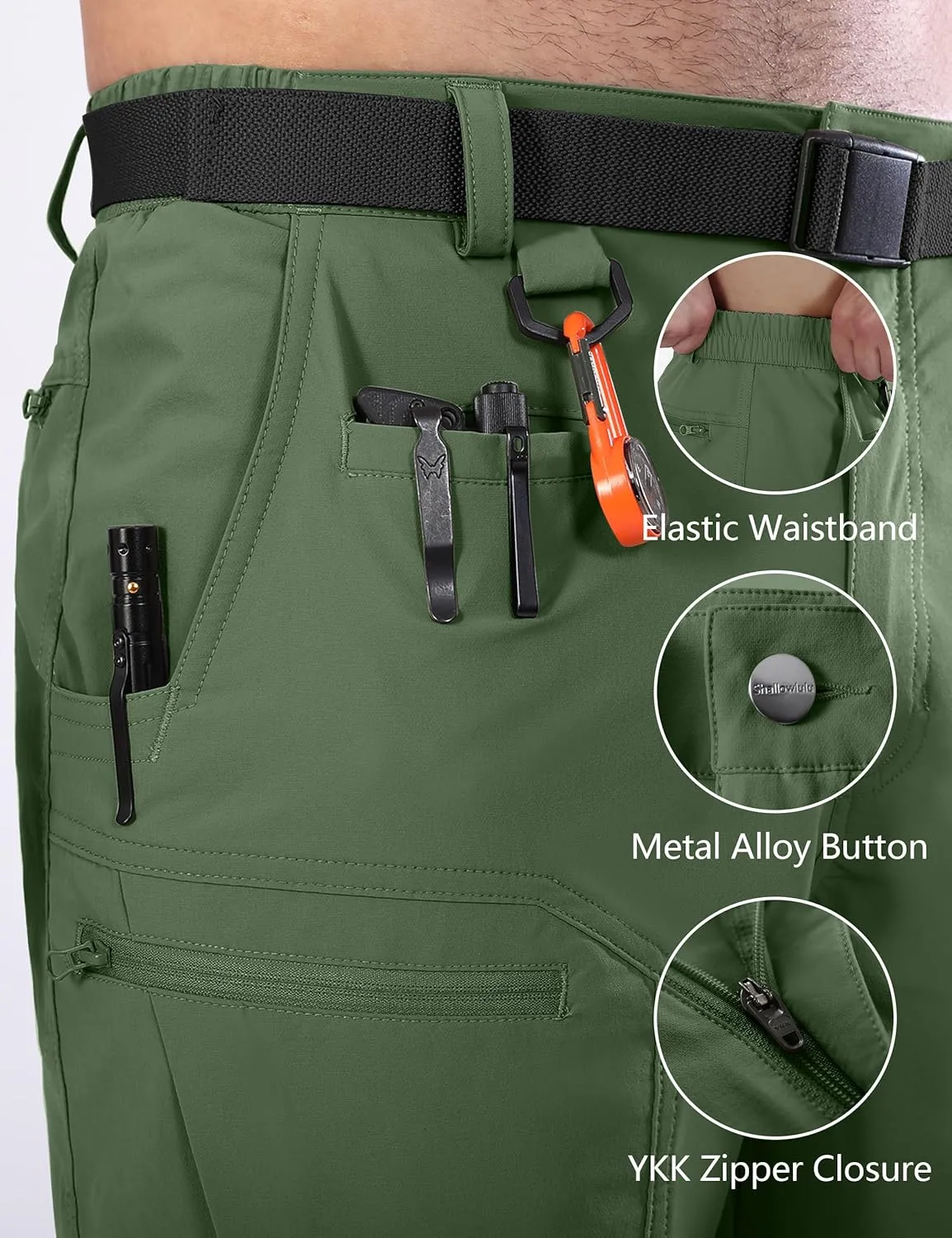 Mens Cargo Hiking Shorts Water Resistant Quick Dry Lightweight Breathable Tactical Shorts with Nylon Belt
