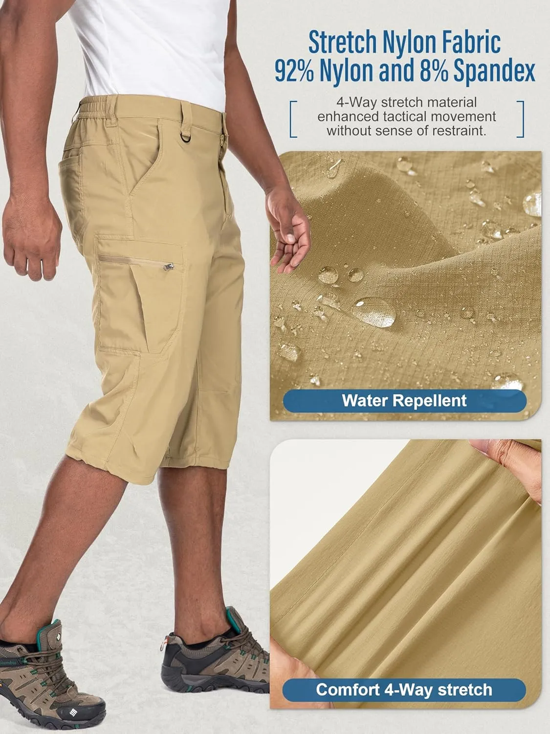 Mens Cargo Shorts Hiking Stretch Quick Dry Capri Golf Tactical Long Shorts for Men