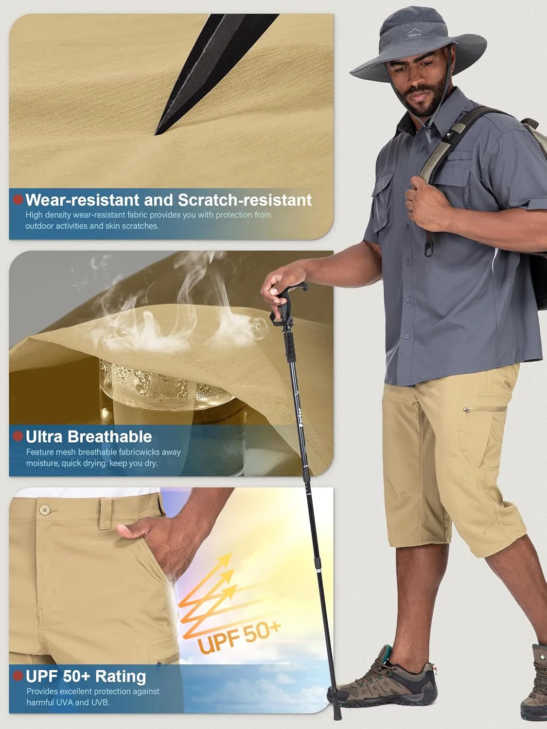 Mens Cargo Shorts Hiking Stretch Quick Dry Capri Golf Tactical Long Shorts for Men