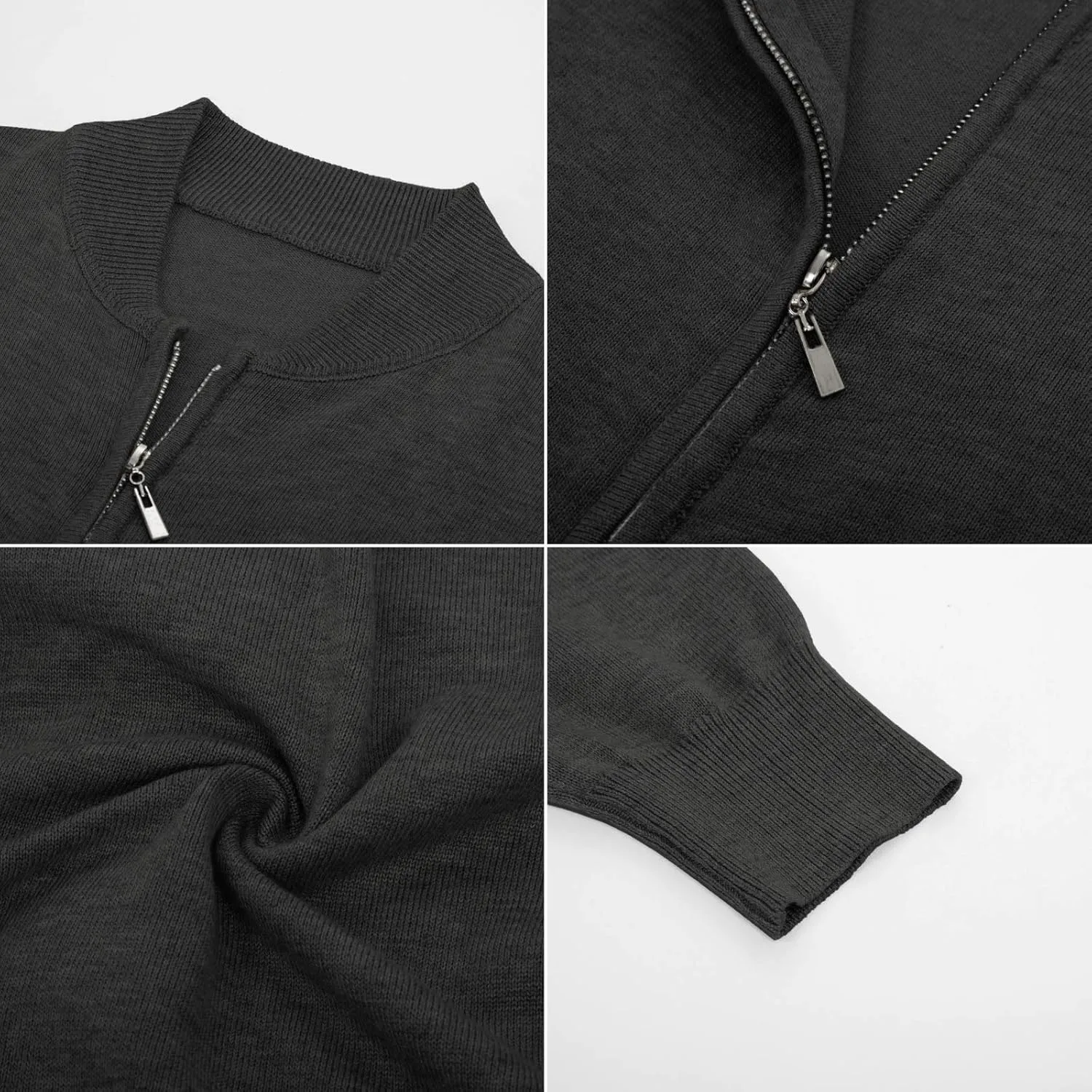 Men's Casual Full Zip Cardigan Sweater Slim Fit Stand Collar Sweater Jacket