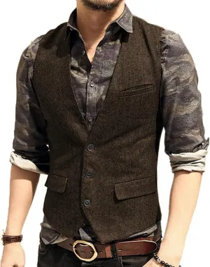 Men's Casual Plus Size Vest with 3 Pockets Wedding Herringbone Slim Fit Waistcoat Jacket Tank Top for Prom,Daily