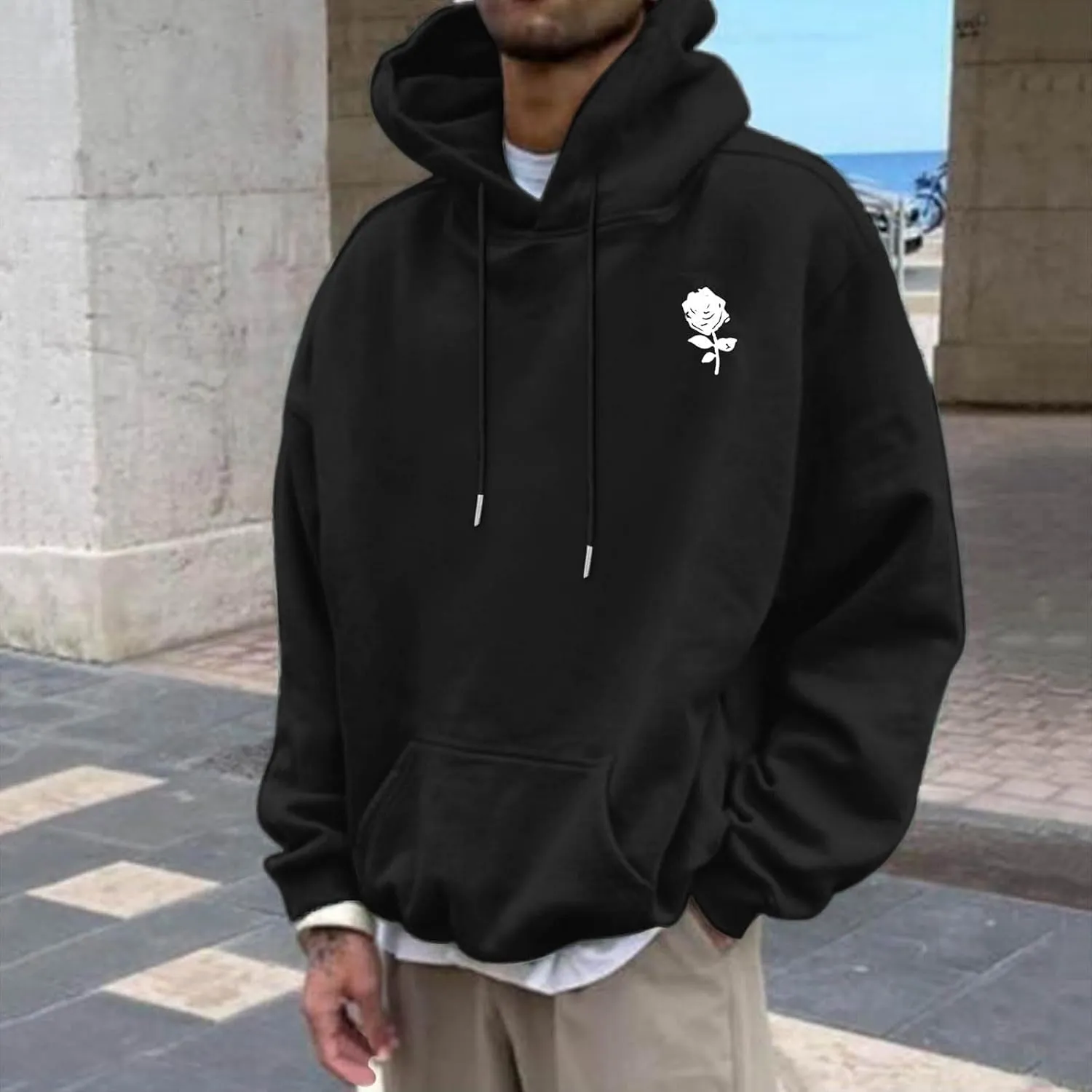 Men's Fashion Loose Sweatshirt Graphic Hoodies for Men Pullover Sweatshirt 2024 Long Sleeve Drawstring Casual Hooded