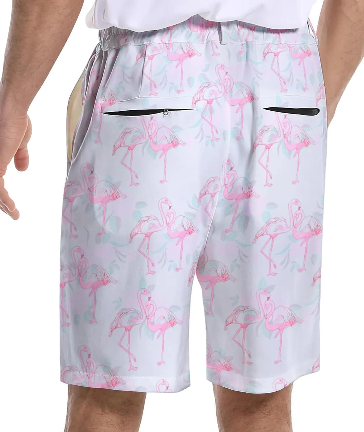 Mens Golf Shorts Print Casual Hiking Elastic Waist Dress Shorts with Zipper Pockets