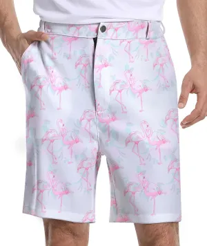 Mens Golf Shorts Print Casual Hiking Elastic Waist Dress Shorts with Zipper Pockets