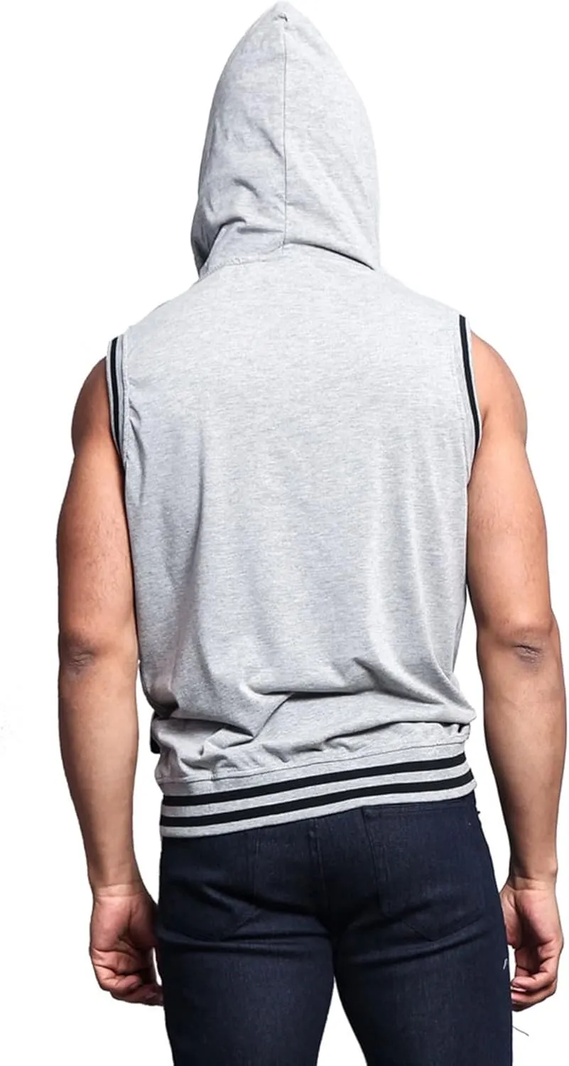 Men's Lightweight Athletic Casual Sleeveless Contrast Zipper Hoodie