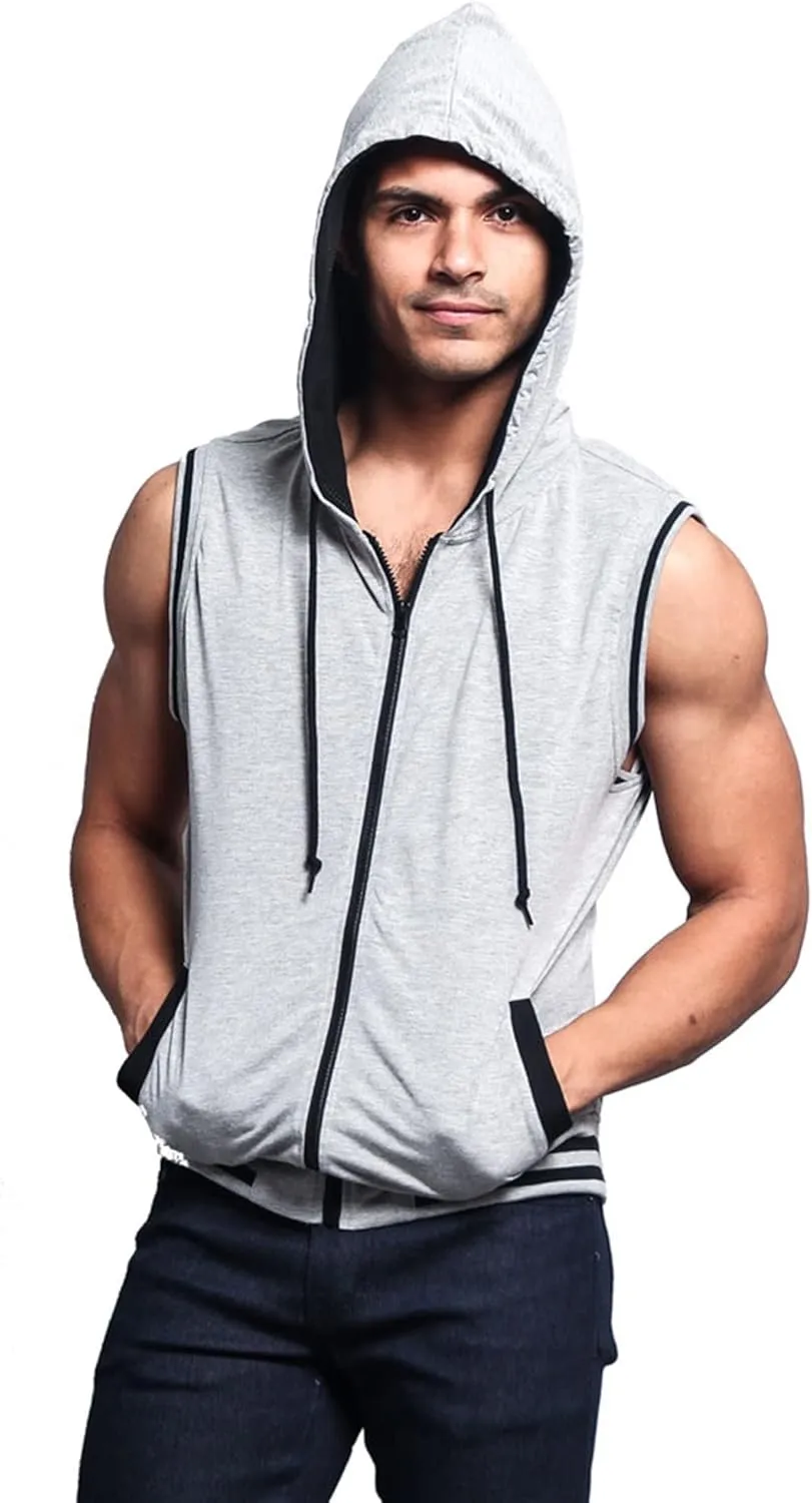 Men's Lightweight Athletic Casual Sleeveless Contrast Zipper Hoodie