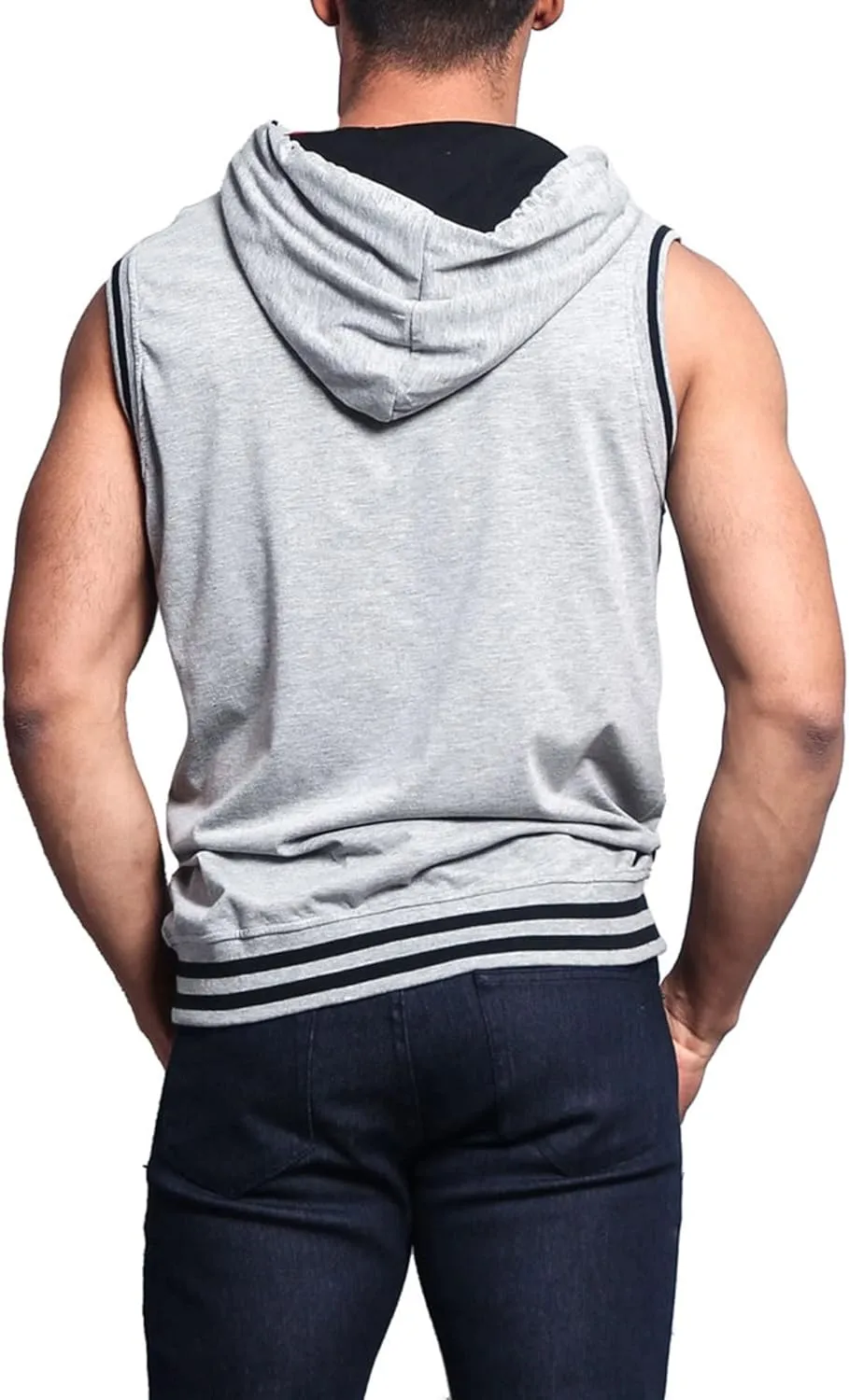 Men's Lightweight Athletic Casual Sleeveless Contrast Zipper Hoodie