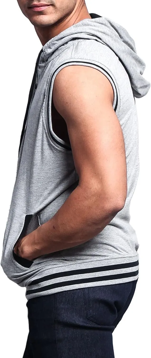 Men's Lightweight Athletic Casual Sleeveless Contrast Zipper Hoodie