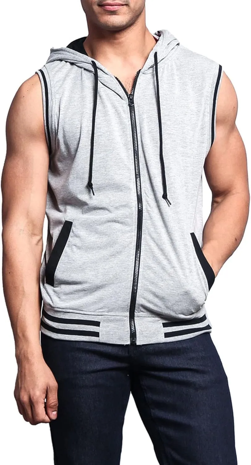Men's Lightweight Athletic Casual Sleeveless Contrast Zipper Hoodie