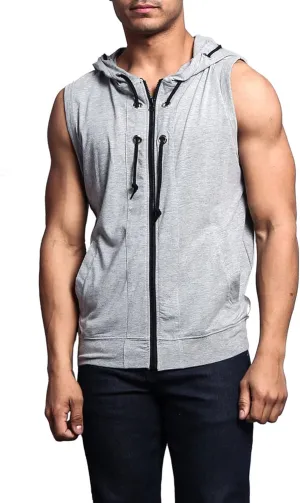 Men's Lightweight Athletic Casual Sleeveless Contrast Zipper Hoodie