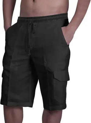 Men's Linen Shorts Casual Cotton Elastic Waist Drawstring Summer Beach Vacation Shorts with Pockets