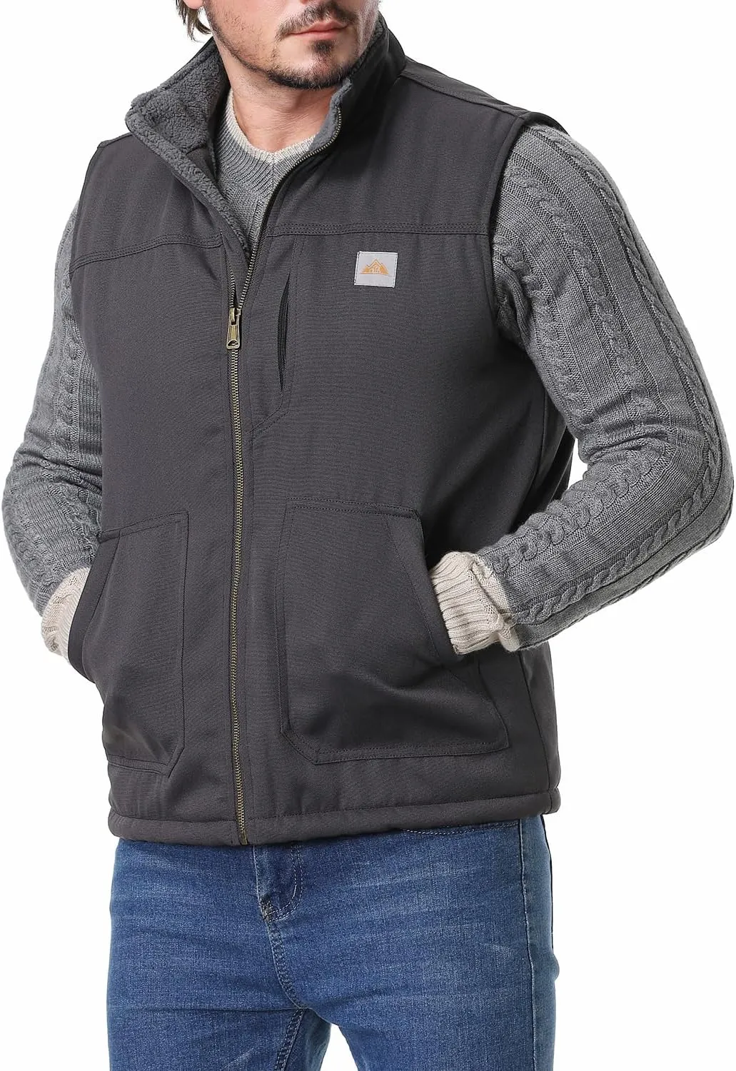 Men's Loose Fit Workwear Vest Fleece-Lined Durability Waterproof Mock-Neck Vest