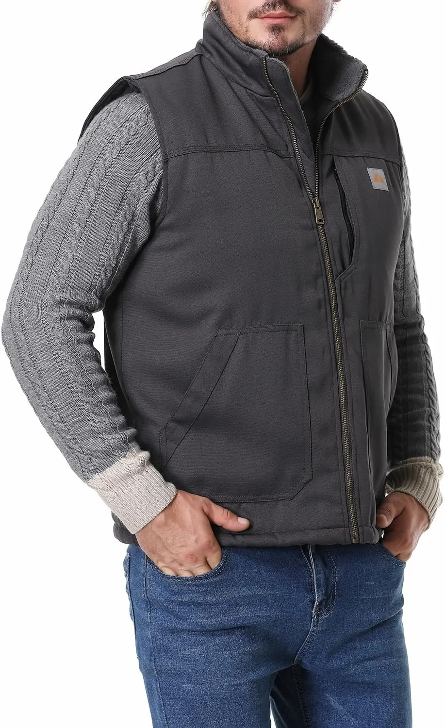 Men's Loose Fit Workwear Vest Fleece-Lined Durability Waterproof Mock-Neck Vest