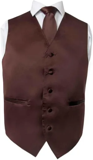 Men's Premium Solid Vest & NeckTie & Pocket Square Set for Suit & Tuxedo