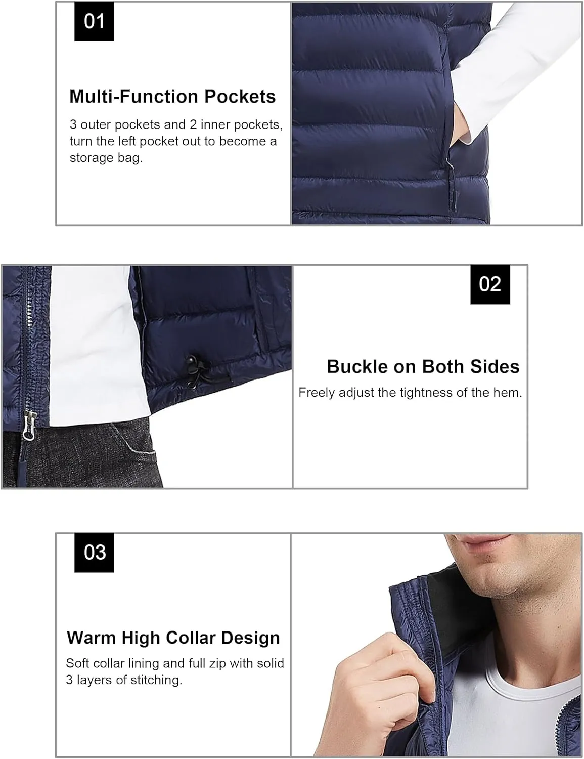 Men's Puffer Vest Lightweight Packable Down Vest Water-Resistant Warm Outdoor Down Puffer Vest for Men Winter