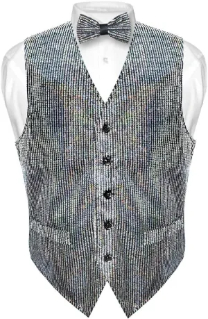 Men's SEQUIN Design Dress Vest & Bow Tie RED Color BOWTie Set for Suit Tux