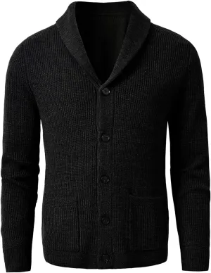 Men's Shawl Collar Cardigan Sweater Button Slim fit Wired Knitted Merino Wool Sweater
