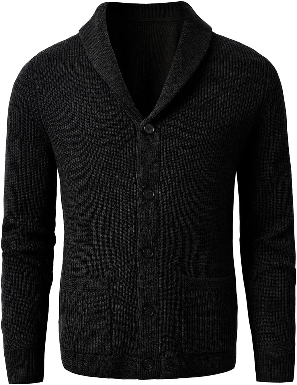 Men's Shawl Collar Cardigan Sweater Button Slim fit Wired Knitted Merino Wool Sweater