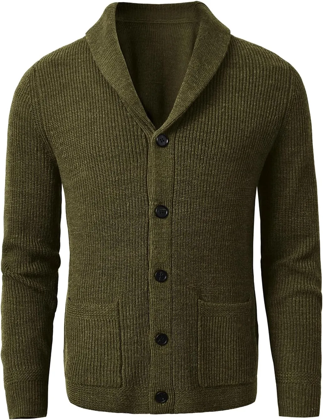 Men's Shawl Collar Cardigan Sweater Button Slim fit Wired Knitted Merino Wool Sweater