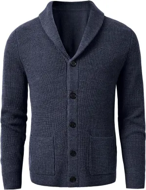 Men's Shawl Collar Cardigan Sweater Button Slim fit Wired Knitted Merino Wool Sweater