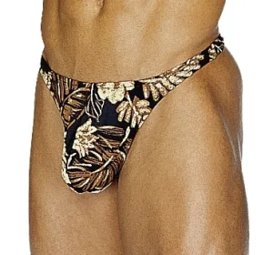Men's Small Tropical Tan Leaves Thong Swimsuit