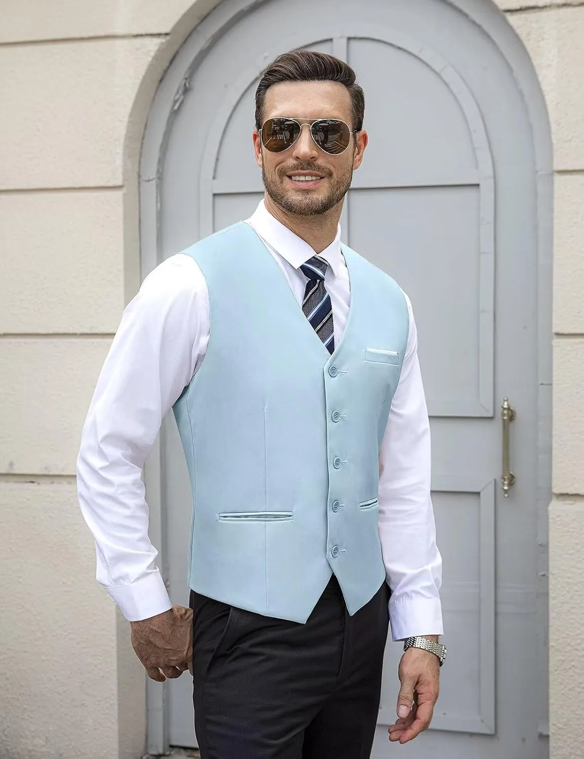 Mens Suit Vest, Business Formal Dress Vest for Men Solid Slim Fit Waistcoat, S-3XL