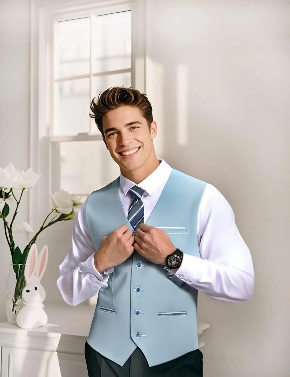 Mens Suit Vest, Business Formal Dress Vest for Men Solid Slim Fit Waistcoat, S-3XL
