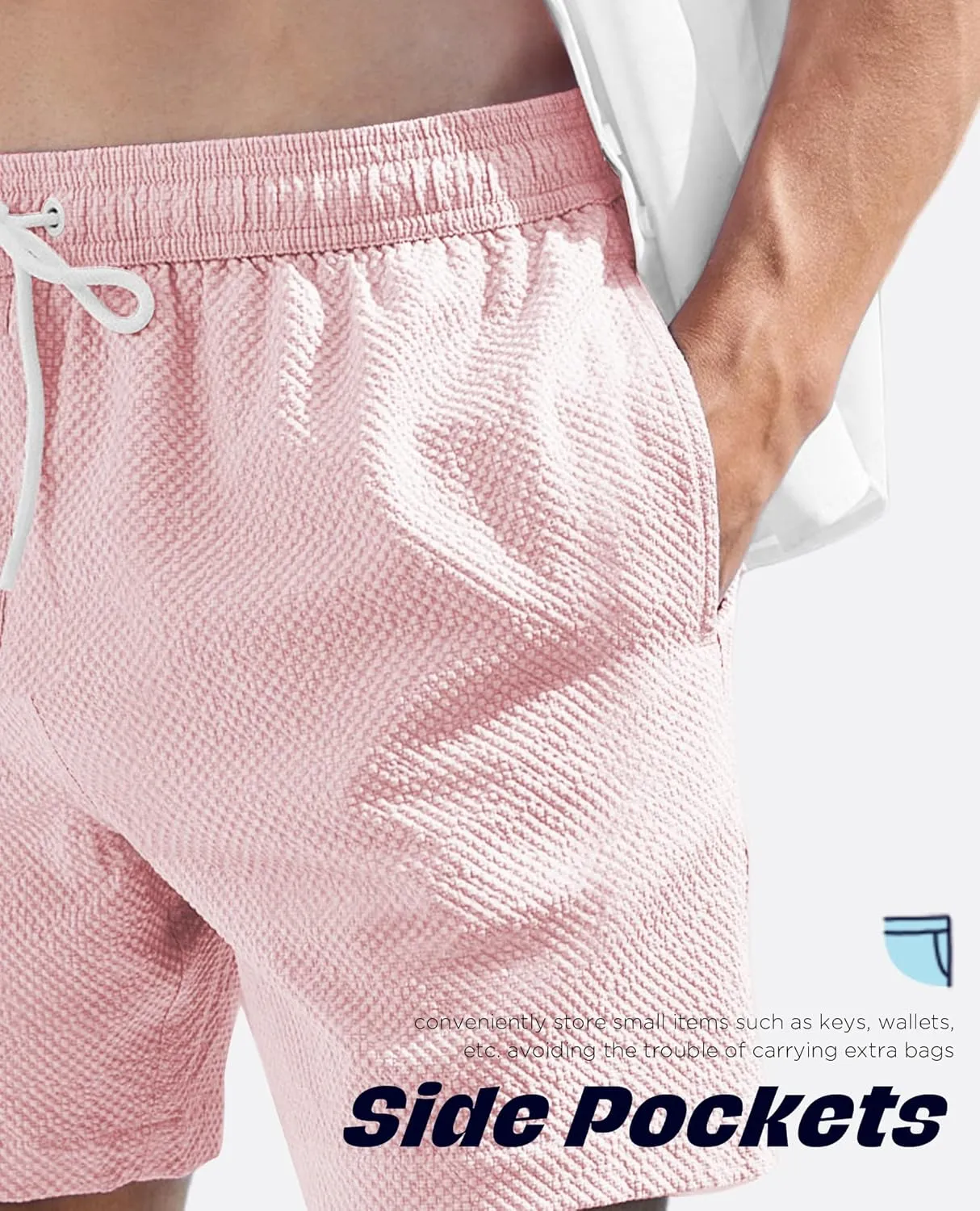 Men's Swim Shorts 5 inch Seersucker Swimming Trunks for Men Swim Suits Beach Shorts