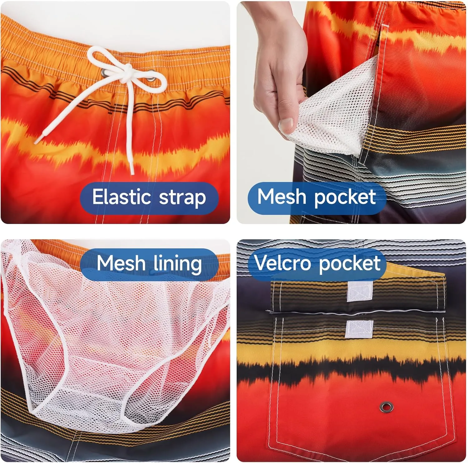 Mens Swim Trunks Swim Shorts Swimwear Swimsuit Beach Shorts Bathing Suits Quick Dry Waterproof
