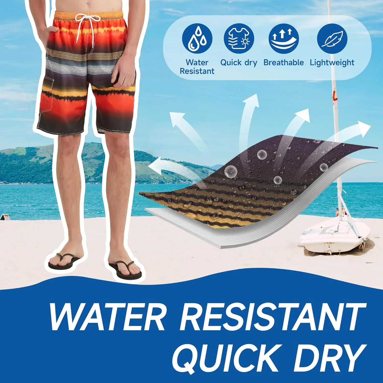 Mens Swim Trunks Swim Shorts Swimwear Swimsuit Beach Shorts Bathing Suits Quick Dry Waterproof