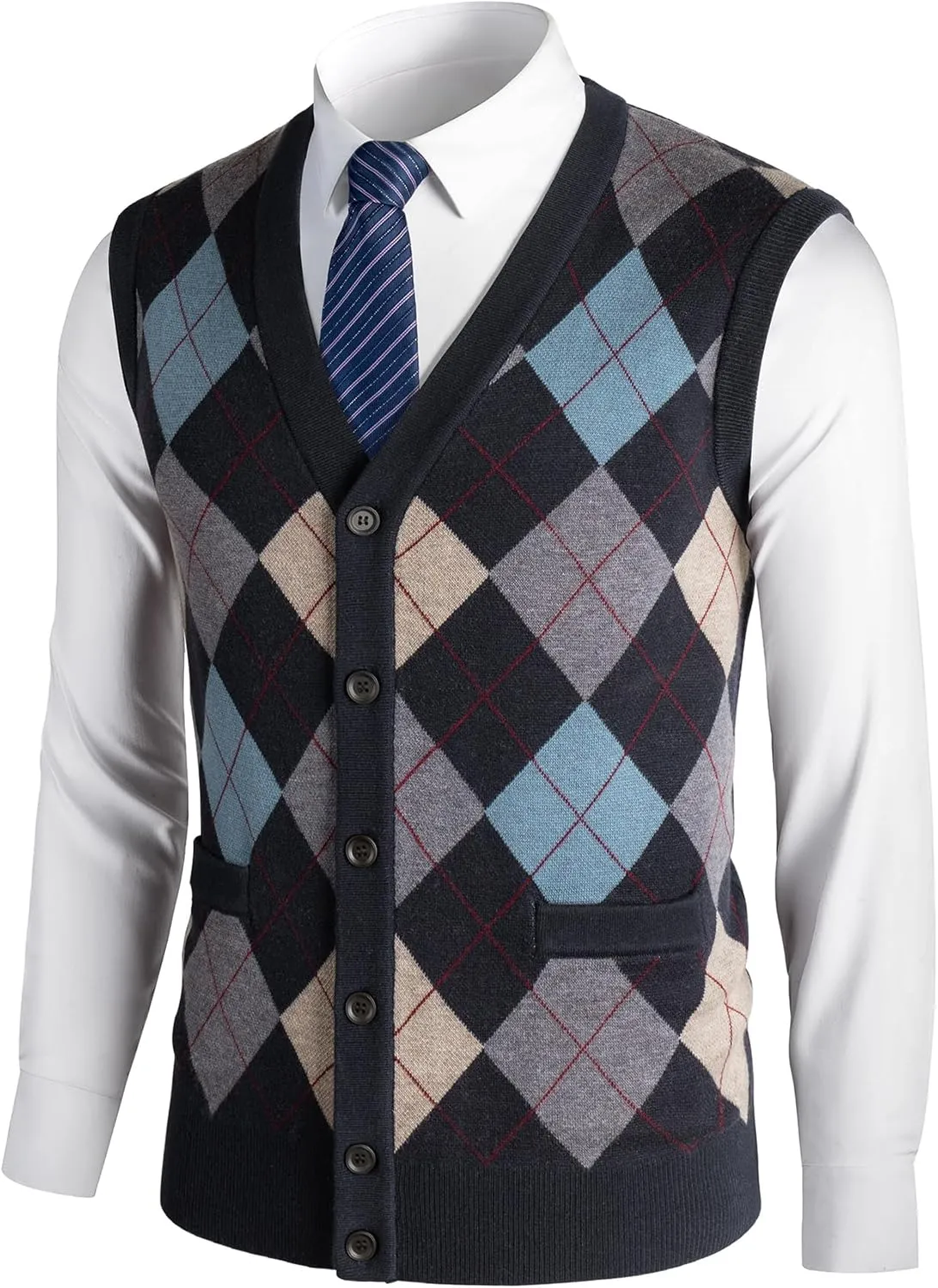 Mens Thick Argyle Sweater Vests Classic V-Neck Knitwear Sleeveless Pullover Autumn Winter Warm Tank Tops