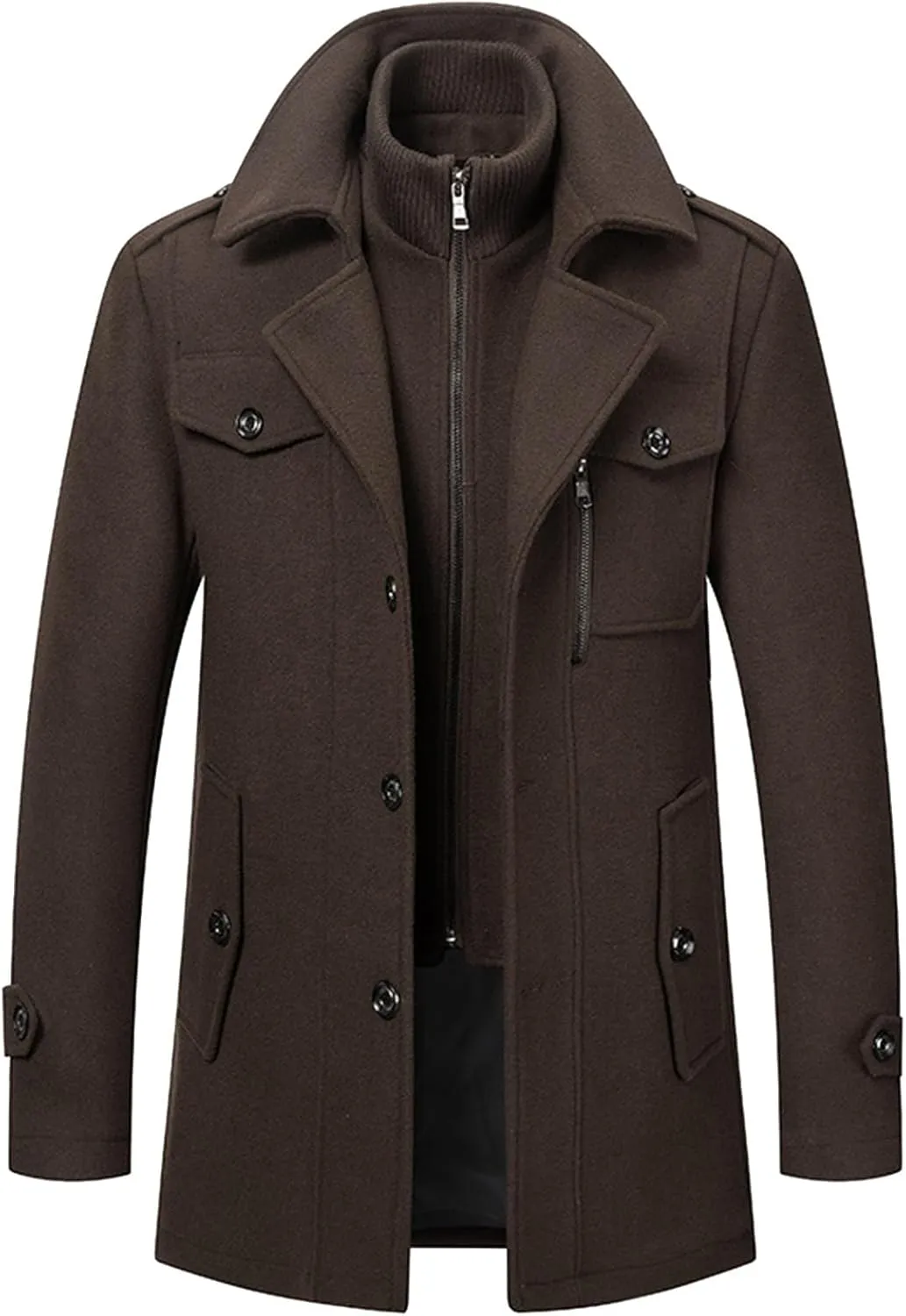 Mens Trench Coat Winter Wool Blend Jacket Overcoat Long Top Coat Warm Single Breasted Trench Jacket Woolen Pea Coat