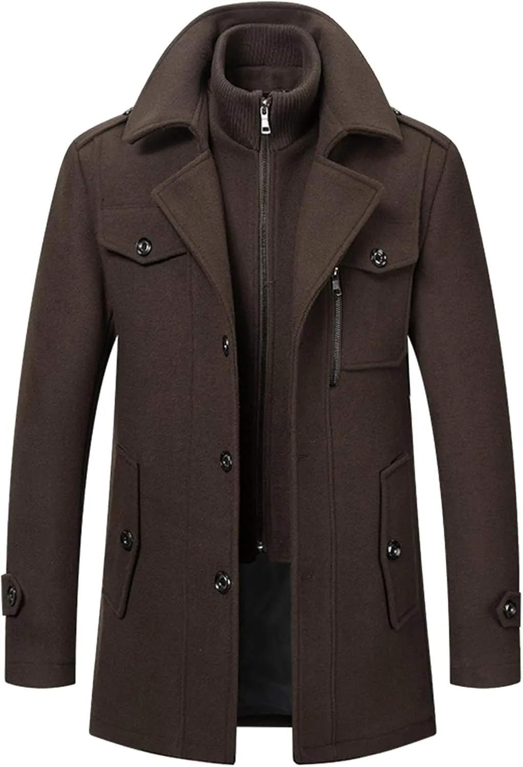 Mens Trench Coat Winter Wool Blend Jacket Overcoat Long Top Coat Warm Single Breasted Trench Jacket Woolen Pea Coat