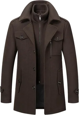 Mens Trench Coat Winter Wool Blend Jacket Overcoat Long Top Coat Warm Single Breasted Trench Jacket Woolen Pea Coat