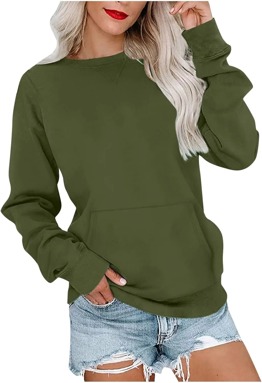 midelxp Crewneck Sweatshirts for Women Cute Long Sleeve Fleece Pullover Tops Casual Loose Fit Y2k Hoodie Fall Clothes 2024