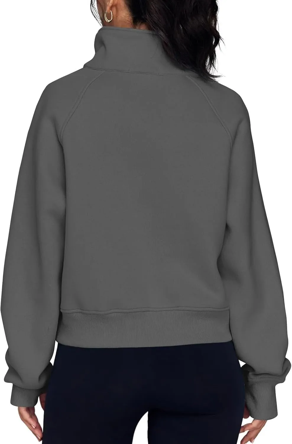 midelxp Womens Cropped Zip Up Hoodie Casual Fleece Stand Collar Sweatshirt Loose Quarter Zip Long Sleeve Pullover Sports Top