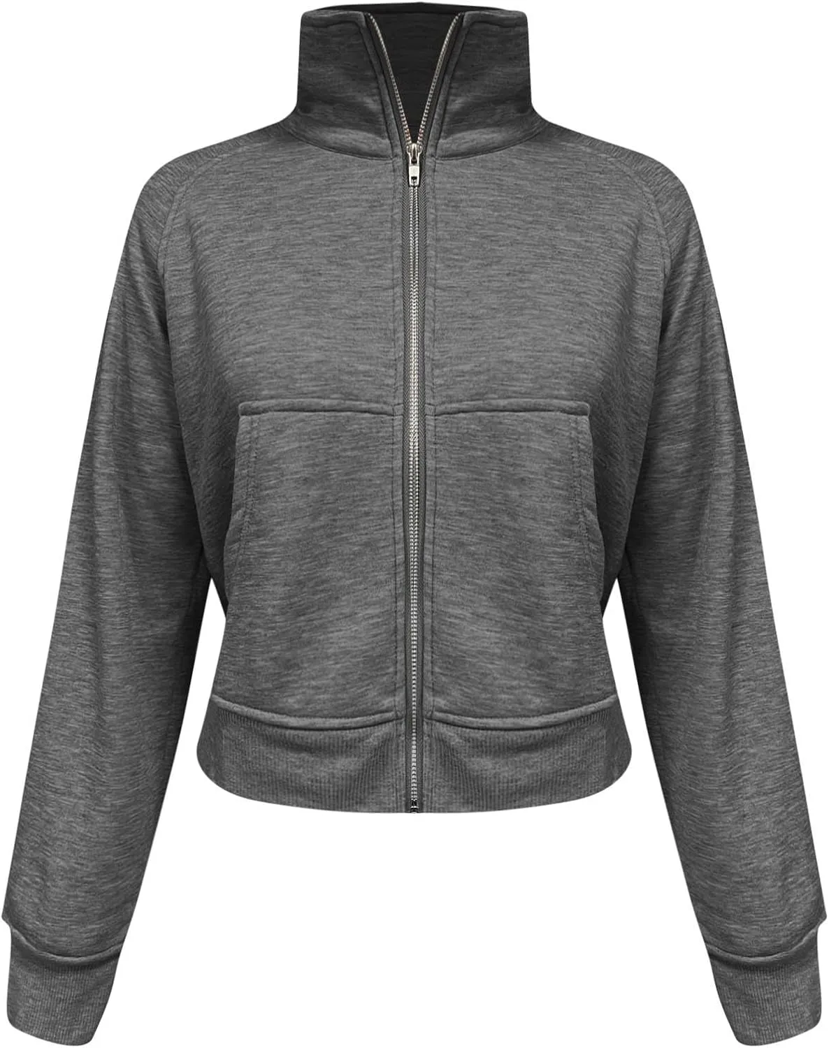 midelxp Womens Cropped Zip Up Hoodie Casual Fleece Stand Collar Sweatshirt Loose Quarter Zip Long Sleeve Pullover Sports Top