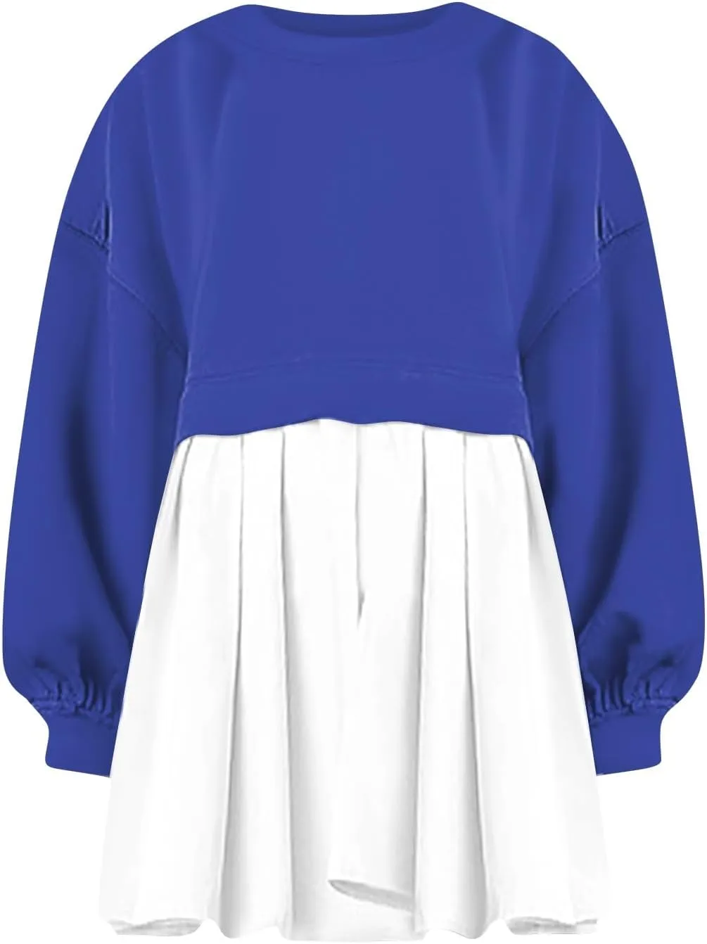 midelxp Womens Oversized Sweatshirt Dress Crewneck Patchwork Preppy Clothes Fall Long Sleeve Pullover Pleated Hem Mini Dress