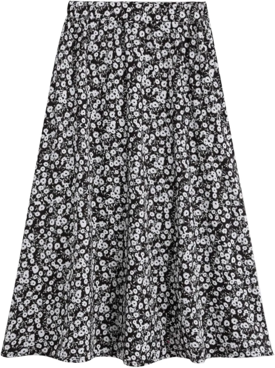 Milumia Girl's Cute Summer Boho Ditsy Floral High Waisted A Line Flare Midi Skirt Flowy Long Skirt