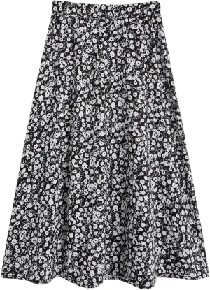 Milumia Girl's Cute Summer Boho Ditsy Floral High Waisted A Line Flare Midi Skirt Flowy Long Skirt