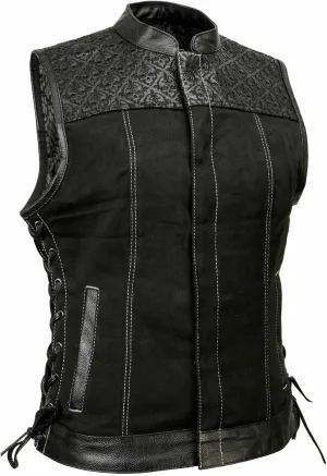 Milwaukee Leather MDL4052 Women's 'Skelly' Black Motorcycle Denim Vest w/Skull Embroidery - 2X-Large